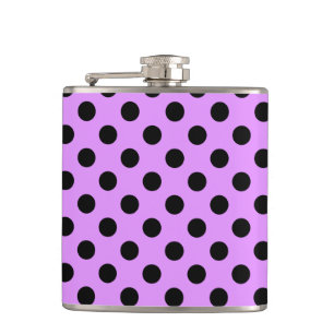 Black polka dots on lilac hip flask