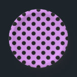 Black polka dots on lilac paper plate<br><div class="desc">Black polka dots on lilac</div>