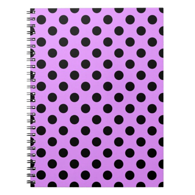 Black polka dots on lilac spiral notebook (Front)