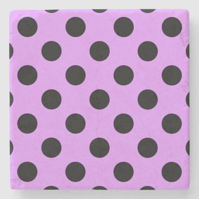 Black polka dots on lilac stone coaster (Front)