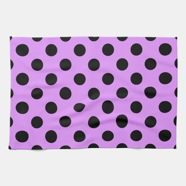 Black polka dots on lilac tea towel (Horizontal)