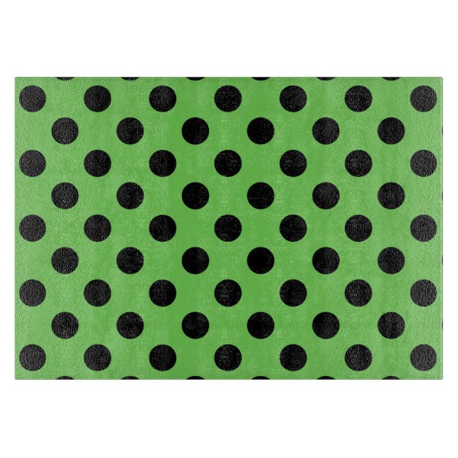 Black polka dots on lime green cutting board (Front)