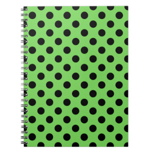 Black polka dots on lime green spiral notebook