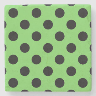 Black polka dots on lime green stone coaster