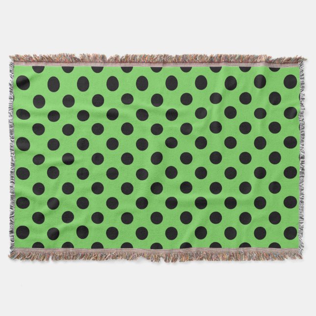 Black polka dots on lime green throw blanket (Front)