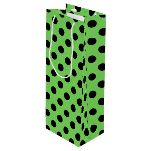 Black polka dots on lime green wine gift bag