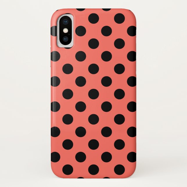 Black polka dots on living coral Case-Mate iPhone case (Back)