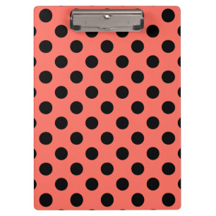 Black polka dots on living coral clipboard