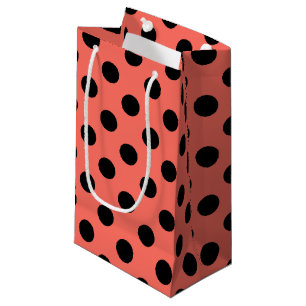 Black polka dots on living coral small gift bag