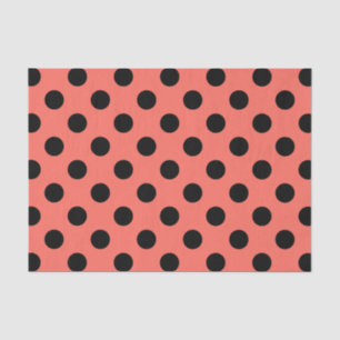 Black polka dots on living coral tissue paper