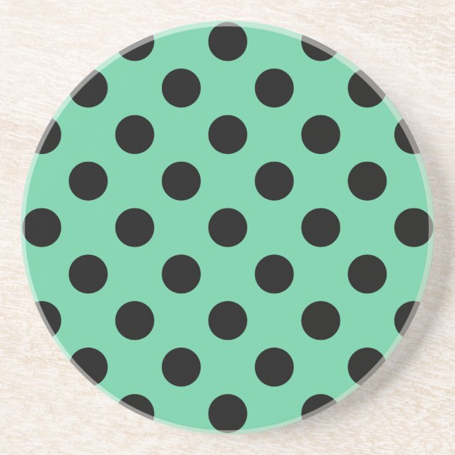Black polka dots on mint green coaster (Front)