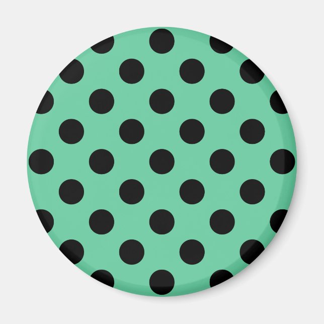 Black polka dots on mint green magnet (Front)