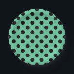 Black polka dots on mint green paper plate<br><div class="desc">Black polka dots on mint green</div>