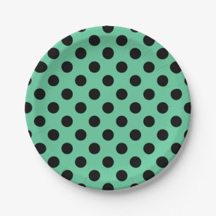 Black polka dots on mint green paper plate