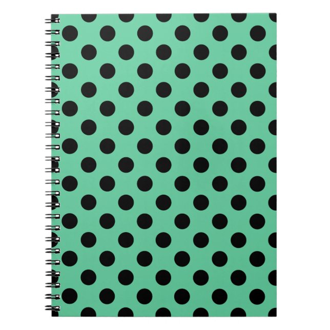 Black polka dots on mint green spiral notebook (Front)