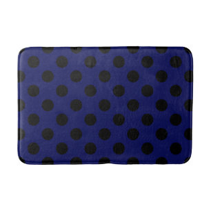 Black polka dots on navy blue bath mat