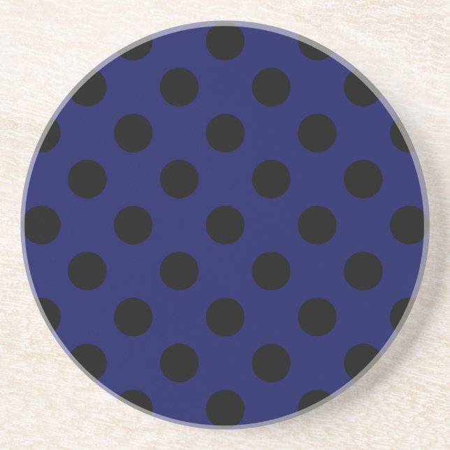 Black polka dots on navy blue coaster (Front)