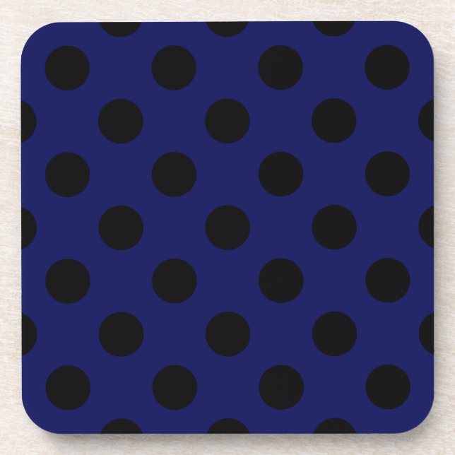 Black polka dots on navy blue coaster (Front)