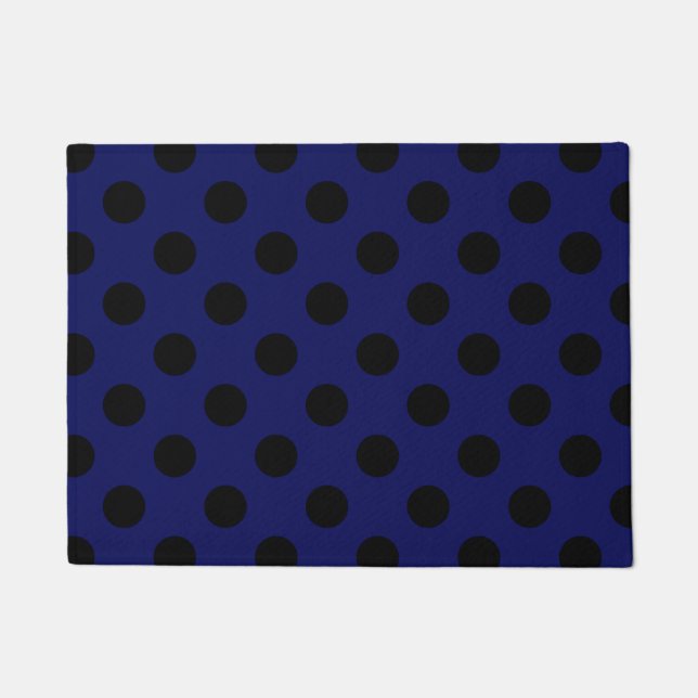 Black polka dots on navy blue doormat (Front)