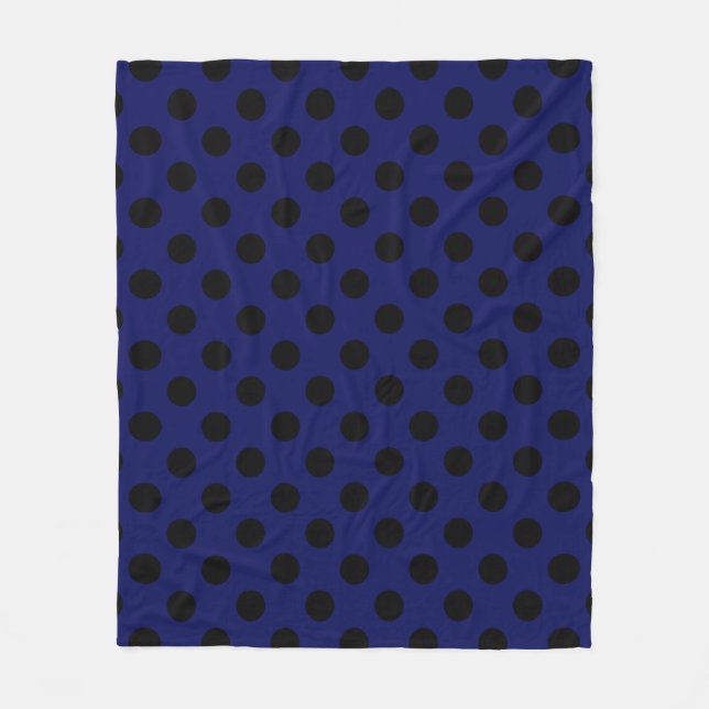 Black polka dots on navy blue fleece blanket (Front)