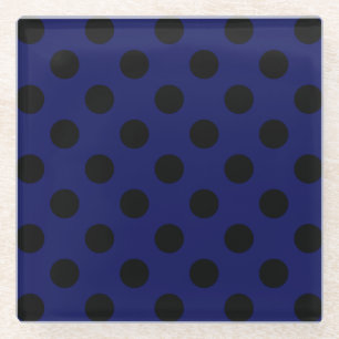 Black polka dots on navy blue glass coaster