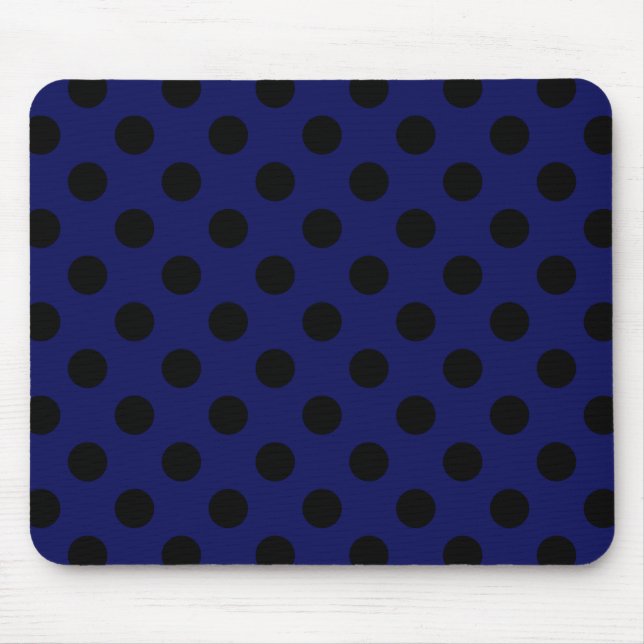 Black polka dots on navy blue mouse pad (Front)