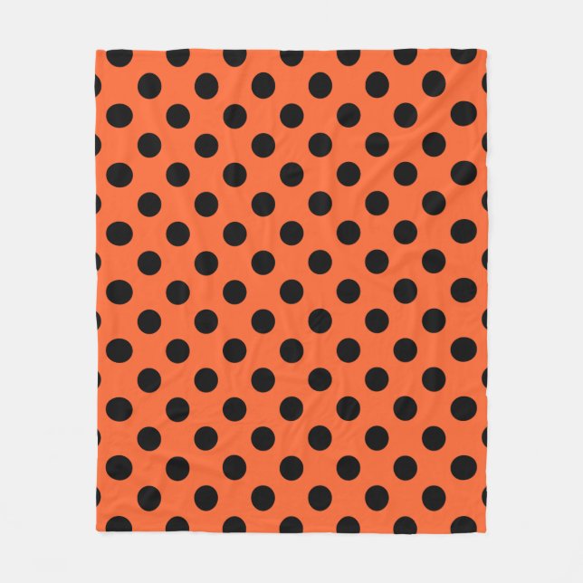Black polka dots on orange fleece blanket (Front)