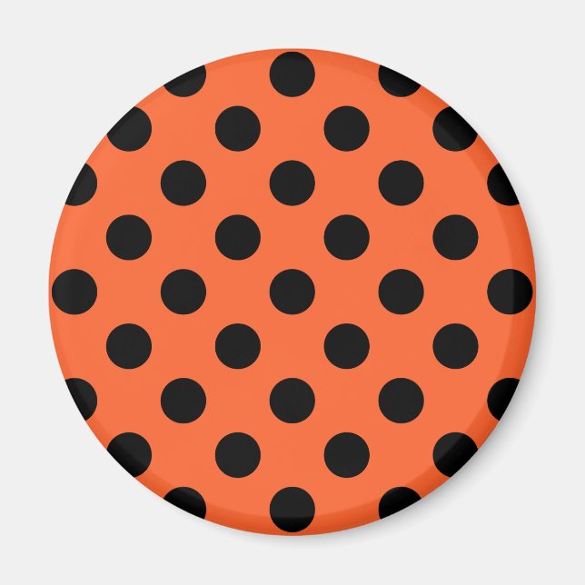 Black polka dots on orange magnet (Front)