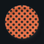 Black polka dots on orange paper plate<br><div class="desc">Black polka dots on orange</div>