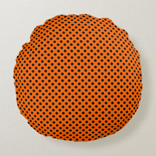 Black Polka Dots on Orange Round Cushion