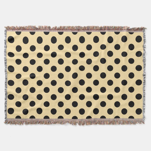 Black polka dots on pale yellow throw blanket (Front)