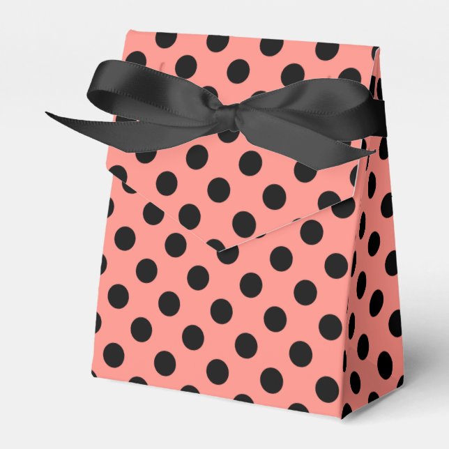 Black polka dots on peach favour box (Front Side)