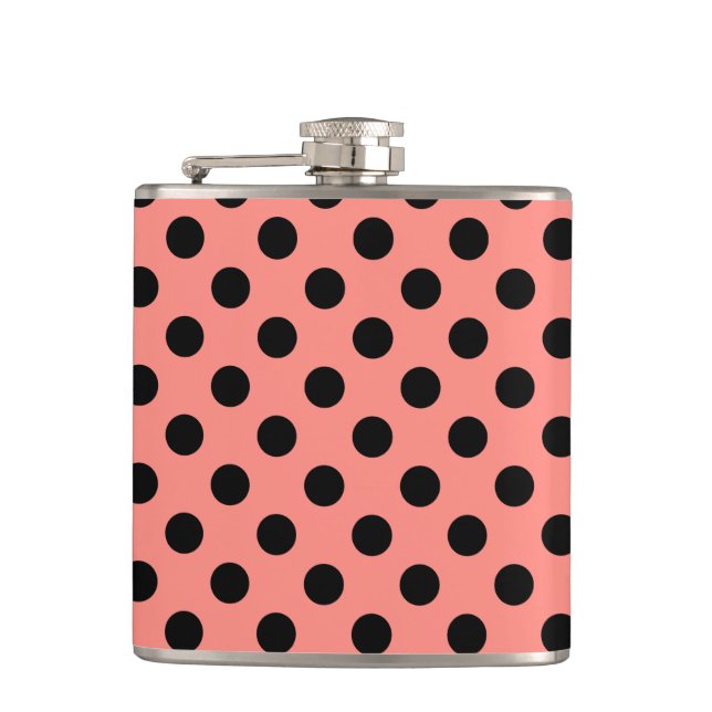 Black polka dots on peach hip flask (Front)