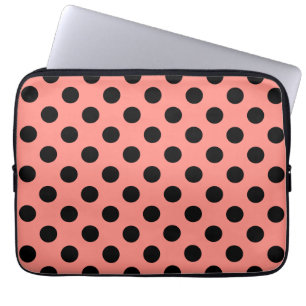 Black polka dots on peach laptop sleeve