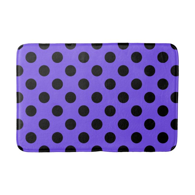 Black polka dots on periwinkle bath mat (Front)