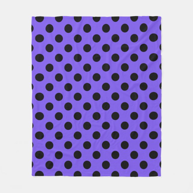 Black polka dots on periwinkle fleece blanket (Front)