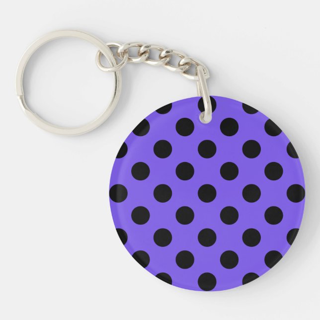 Black polka dots on periwinkle key ring (Front)