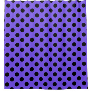 Black polka dots on periwinkle shower curtain