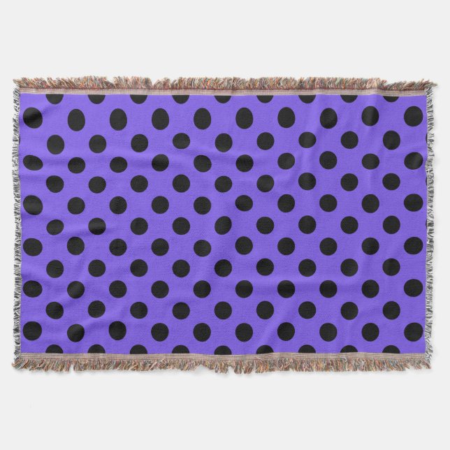 Black polka dots on periwinkle throw blanket (Front)