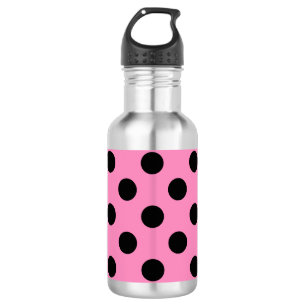 Black polka dots on pink 532 ml water bottle