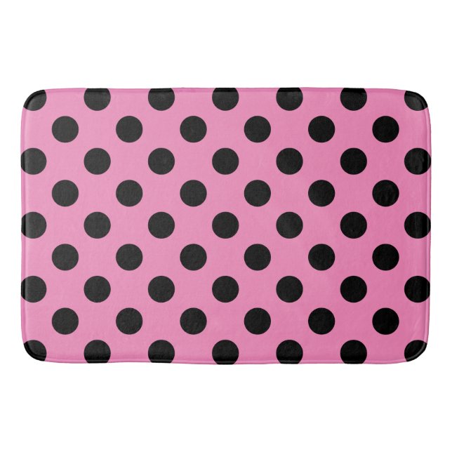Black polka dots on pink bath mat (Front)