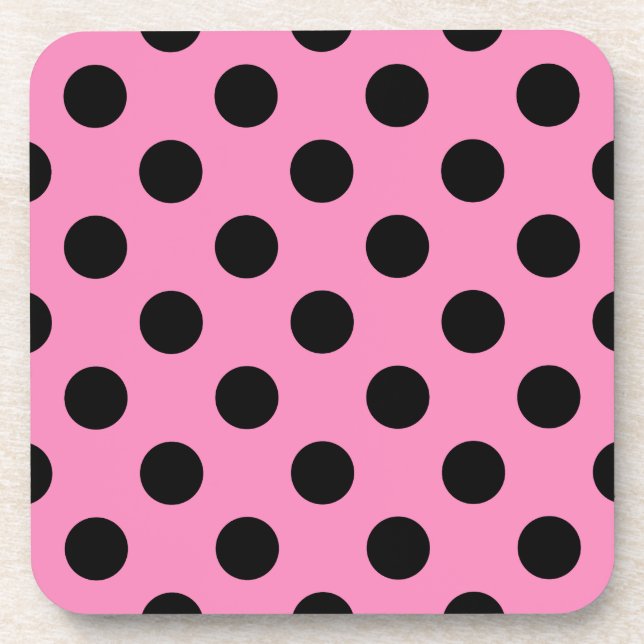 Black polka dots on pink coaster (Front)
