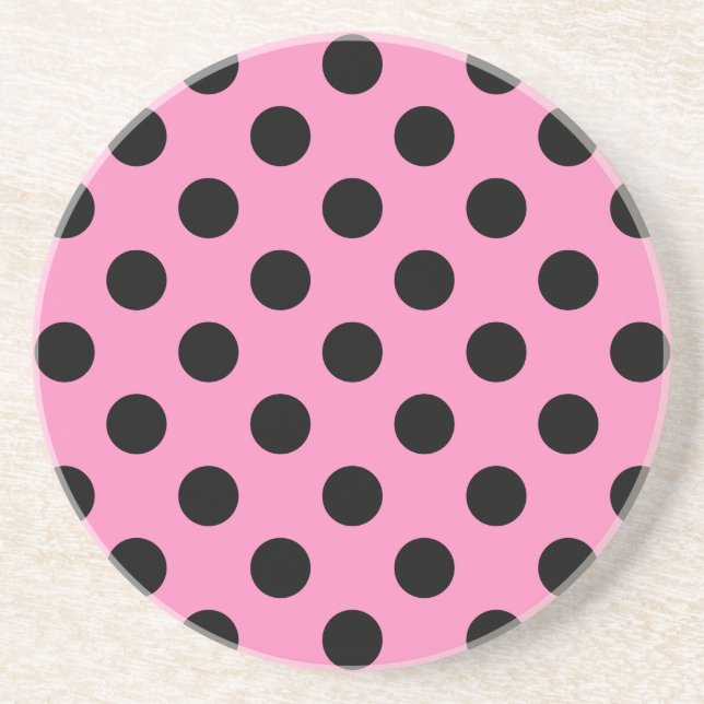 Black polka dots on pink coaster (Front)