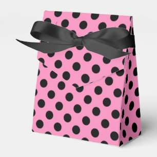 Black polka dots on pink favour box