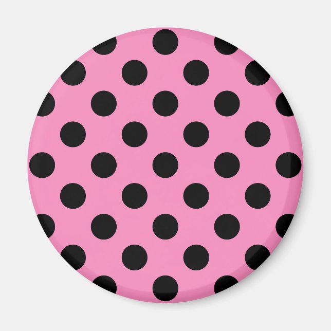 Black polka dots on pink magnet (Front)
