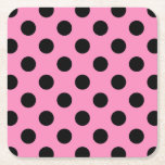Black polka dots on pink square paper coaster<br><div class="desc">Black polka dots on pink</div>