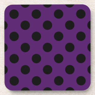 Black polka dots on plum purple coaster