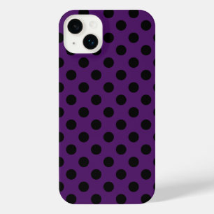 Black polka dots on plum purple iPhone 14 plus case