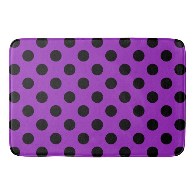 Black polka dots on purple bath mat (Front)