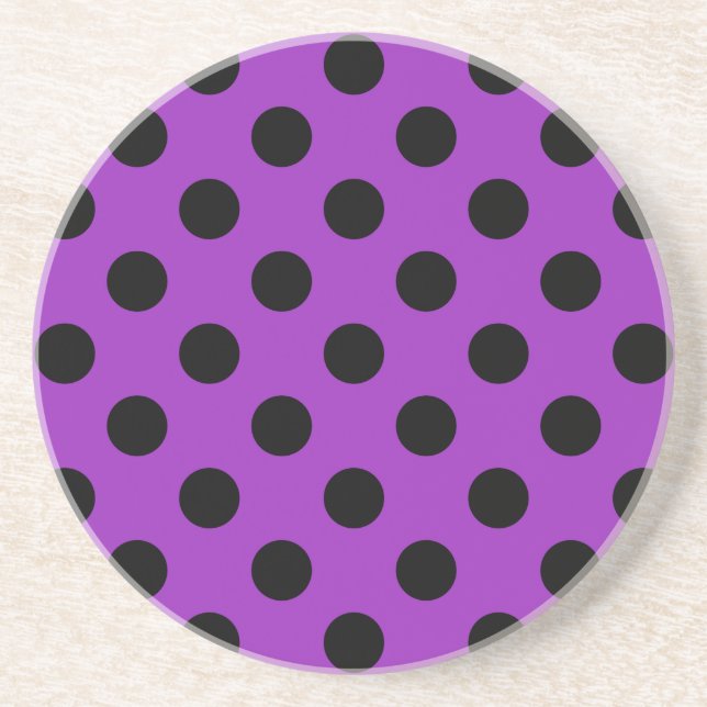 Black polka dots on purple coaster (Front)